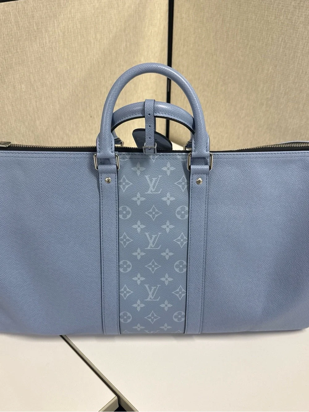 Louis Vuitton Keepall Bandouliere 50 Blue Taigarama Leather Bag Unisex